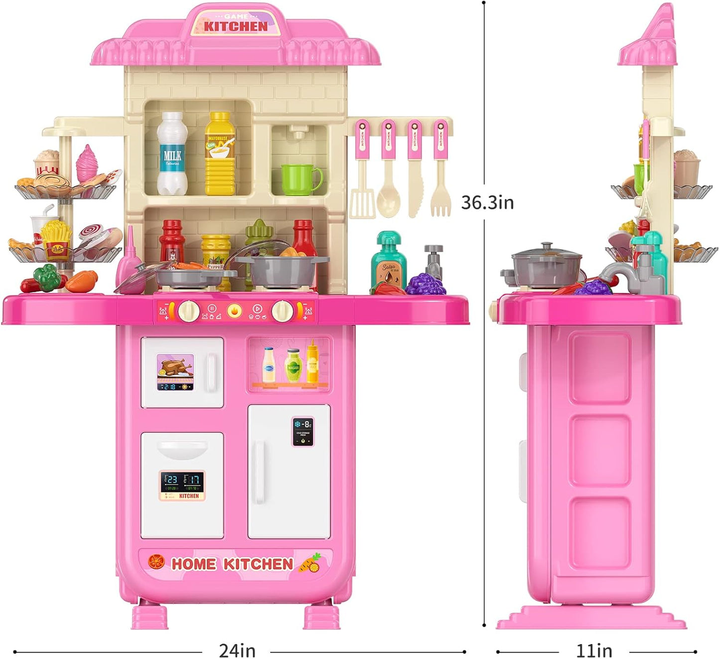 TEMI Pretend Food Kitchen Toys for Kids Ages 4-8, Kitchen Set for Toddlers 1-3, Play Kitchen Accessories w/Real Sounds Light, for Boys, Girls