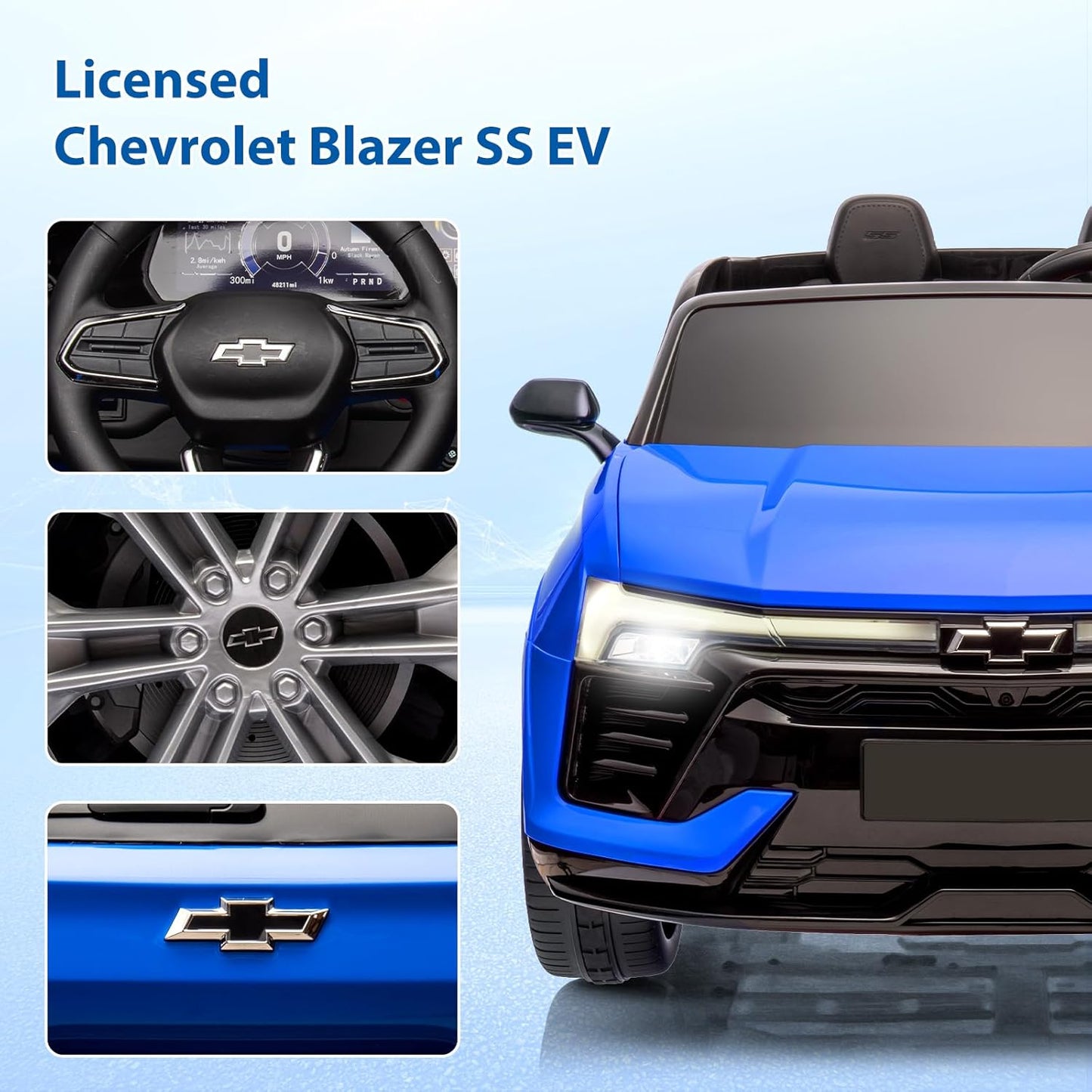 Jojoka Baby Car 24V 2-Seater SUV Licensed Chevrolet Blazer Ride On Toy w/Parent Remote Control,4xSpring Suspension, Wireless Music, Electric Vehicle Car for Kids Ages 3-8,Blue