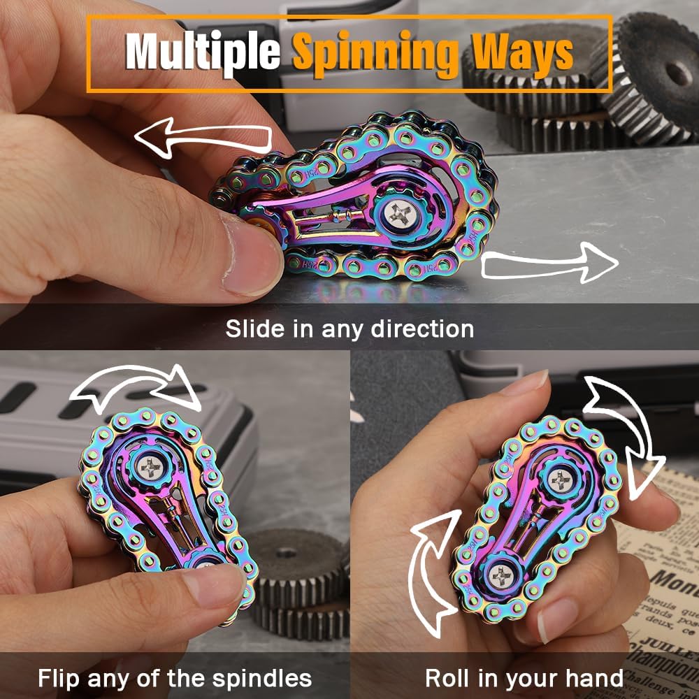 Bike Chain Gear Fidget Spinner for Stress Relief, Metal Sprocket Chain Fidget Toy for Kids Adults, Kinetic Desk Toy Novelty Hand Finger Spinner for Anti-Anxiety, Cool Toy Gift for Man Boy