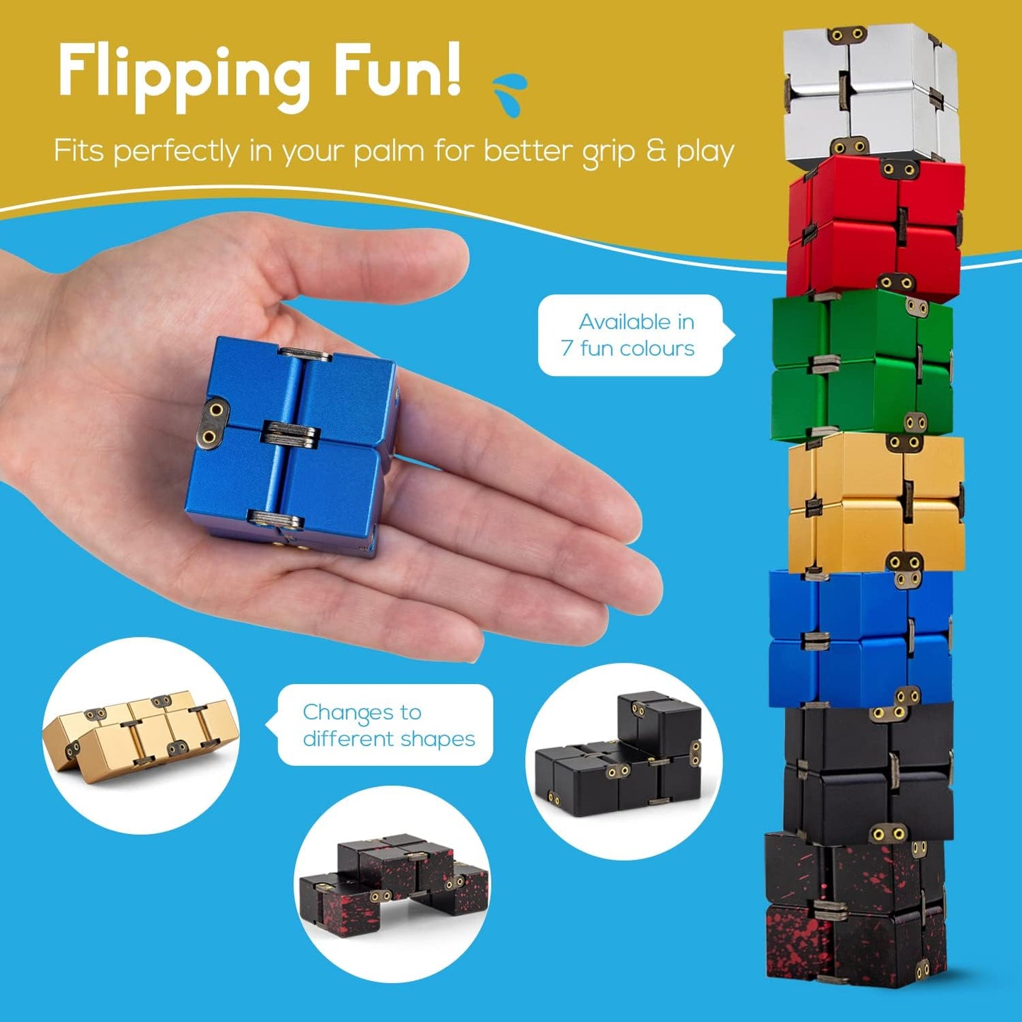 PILPOC theFube Infinity Cube Fidget Desk Toy - Aluminum Infinite Magic Cube with Case, Sturdy, Heavy, Relieve Stress and Anxiety, for ADD, ADHD, OCD (Blue)