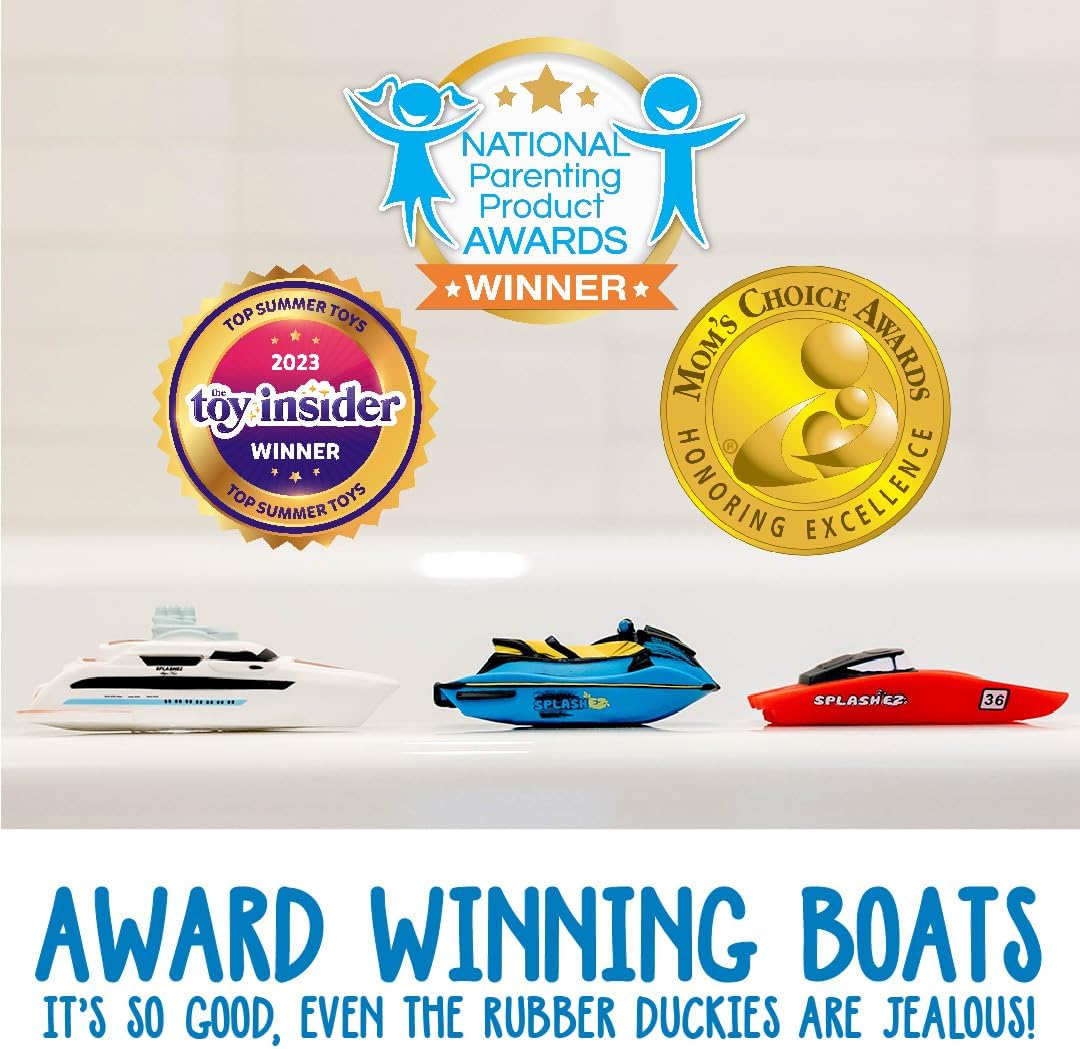 SplashEZ Bath Toy Boats for Toddlers, Mold Free Boat Bath Toys for Kids & Toddlers, No Hole for Water Floating Ships for Bathtub, Pool, Shower for Boys & Girls, 3-Pack: Jet Ski Yacht Catamaran