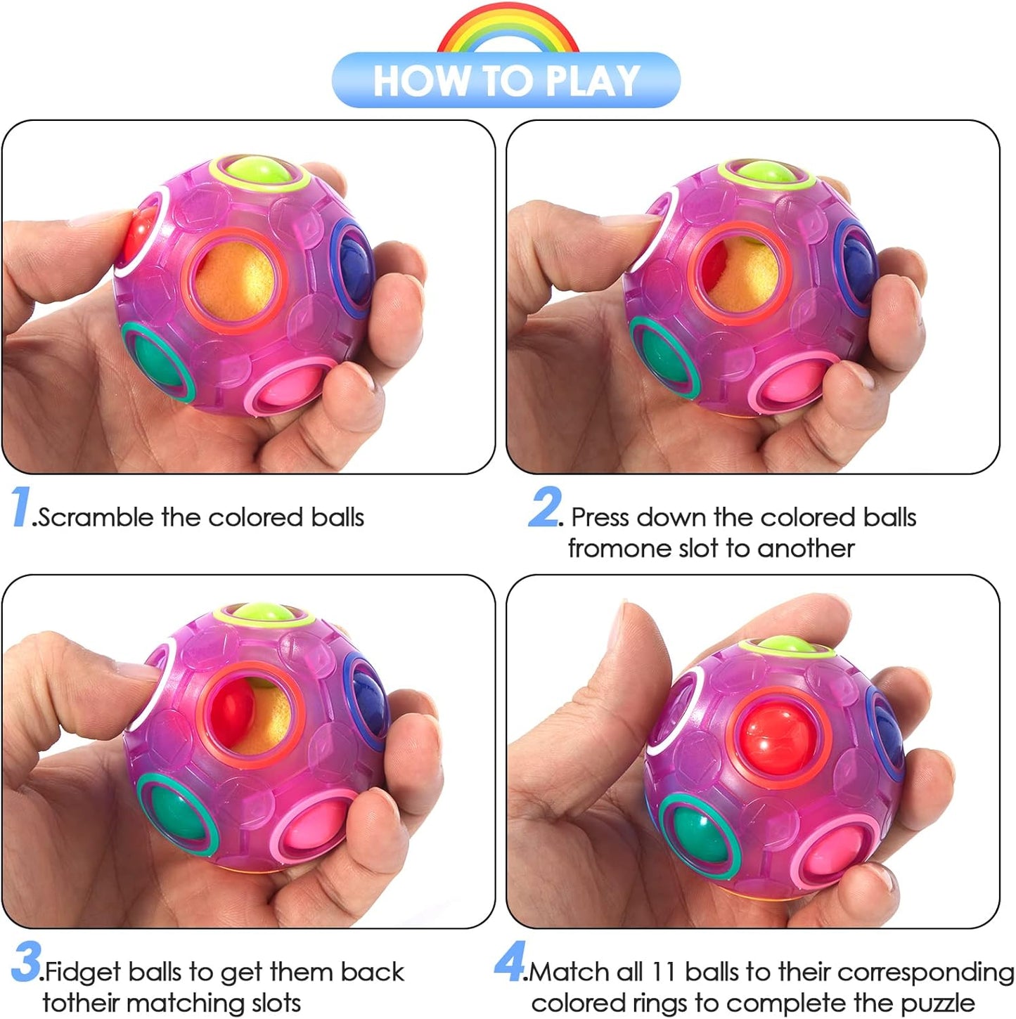 Vdealen Magic Rainbow Puzzle Ball, Fidget Ball Puzzle Brain Teaser Fidget Toy for Boys & Girls- Birthday Party Easter Valentines Day Christmas Stocking Stuffers for Kids Teen & Adults-2 Pack