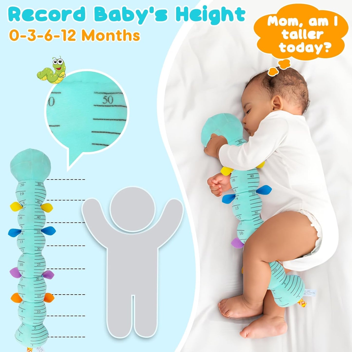 Baby Tummy Time Toys 0-6 Month Musical Stuffed Animal Plush Caterpillar Toy for Infant 6-12 Month Teething Sensory Toy with Crinkle Rattle for Babies 0-3-6 Month Newborn Boy Girl Birthday Gift 1