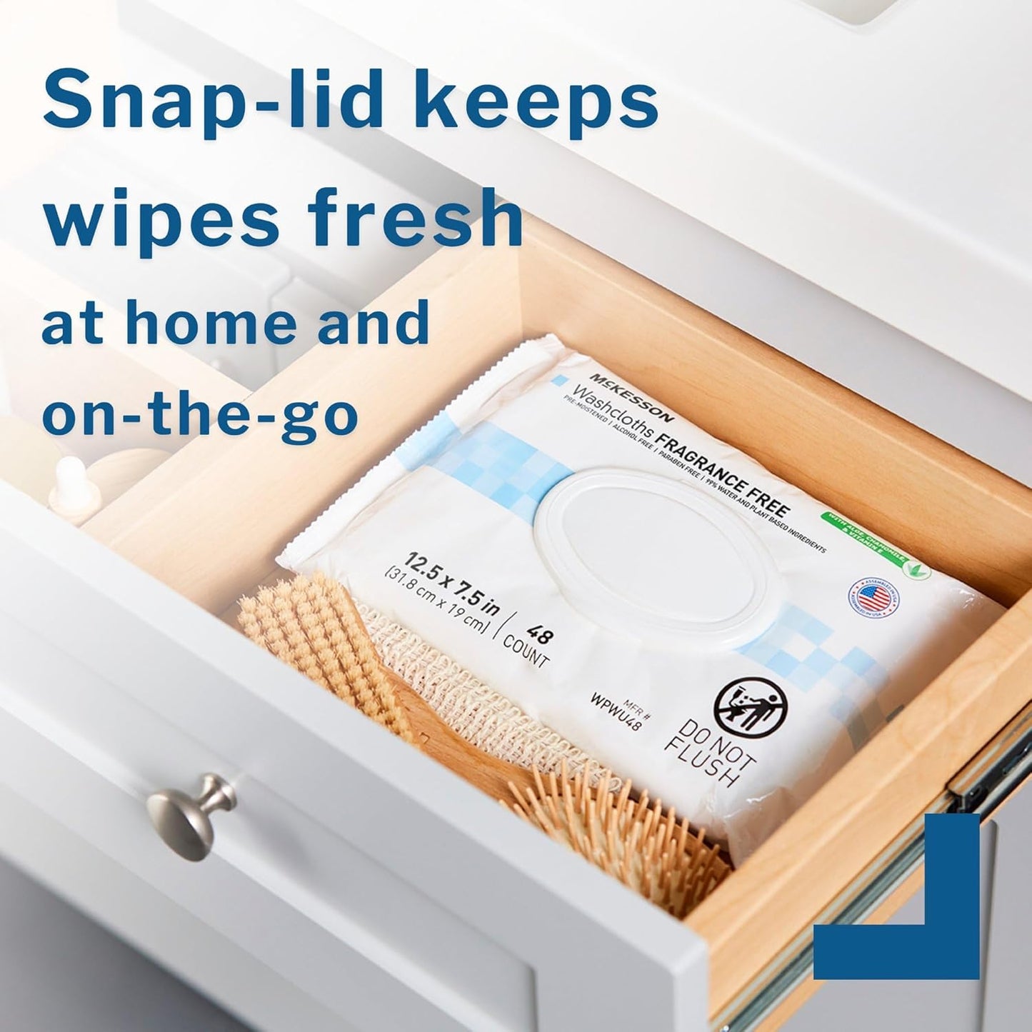McKesson Washcloth Wipes for Adults, Unscented (6 Pack, 576 Washcloths) Disposable Wash Cloths for Body - Fragrance-Free No-Rinse Formula - Good for Incontinence and Elderly - 96 Wipes Per Pack
