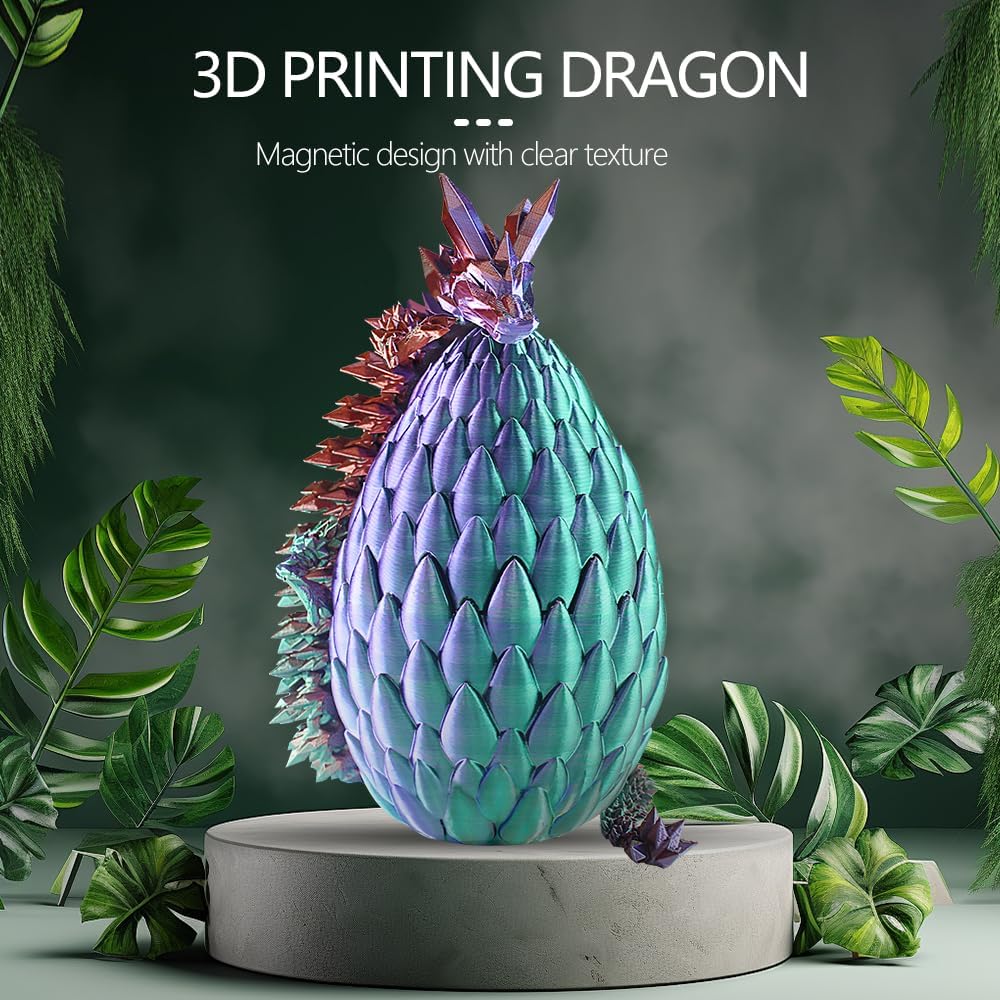 3D Printed Dragon with Dragon Egg 16.5'' Articulated Dragon Crystal Dragon Fidget Dragon Egg Toys Executive Desk Toys (Red Green Blue, Dragon & Egg)