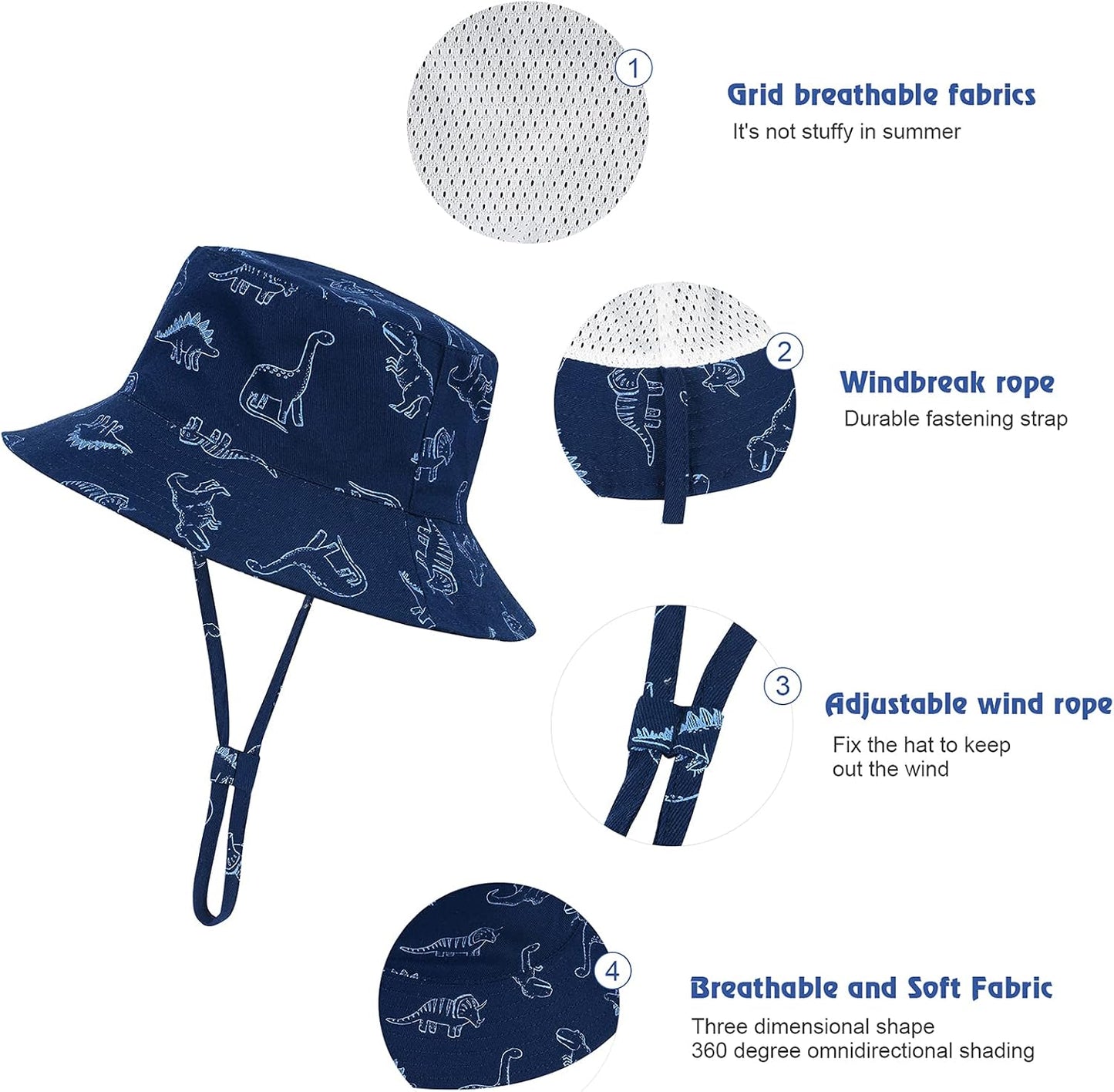Durio Baby Bucket Sun Hat Toddler Hats Summer Beach Hat UPF 50+ Sun Protection Bucket Hats for Kids Baby Boy Girl Gifts 2Pack