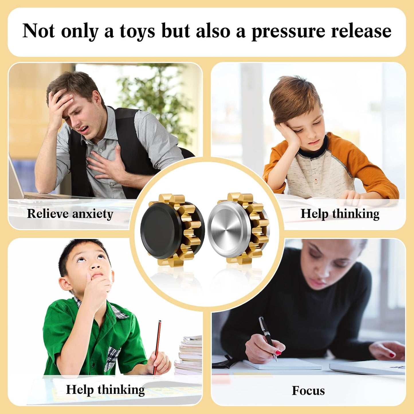 2 Pieces Copper Gear Metal Spinner Toy Small Fidget Toy Solid Metal Brass Gear Mini Steel Bearing for Adults Copper Gear Design Boredom Killing Time Toys (Black, Silver, Gold)