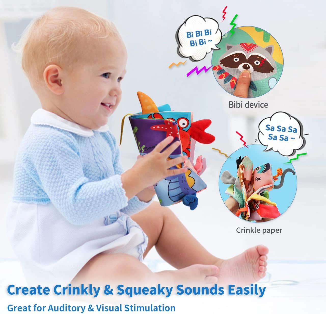 BARMACO Baby Soft Books, Touch and Feel Crinkle Cloth Books for Babies, Infants & Toddlers, Learning Toys Gifts for Boys & Girls, Early Development Interactive Sensory Toys, Ocean Animal Tails Books