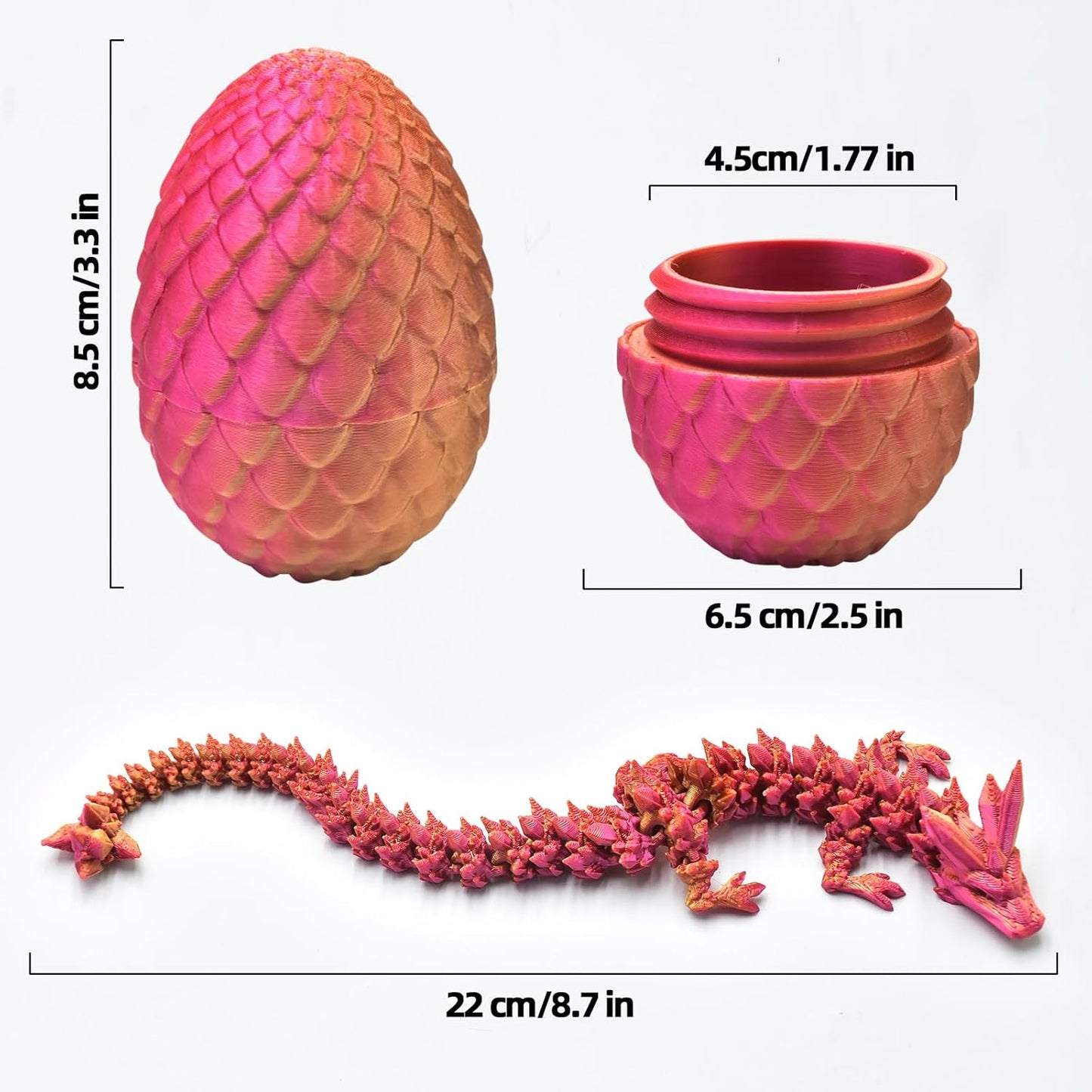 3 PCS Mini 3D Printed Dragon in Egg,Full Articulated Crystal Dragon,Flexible Joints Home Decor Executive Desk Toys, Creative Gifts