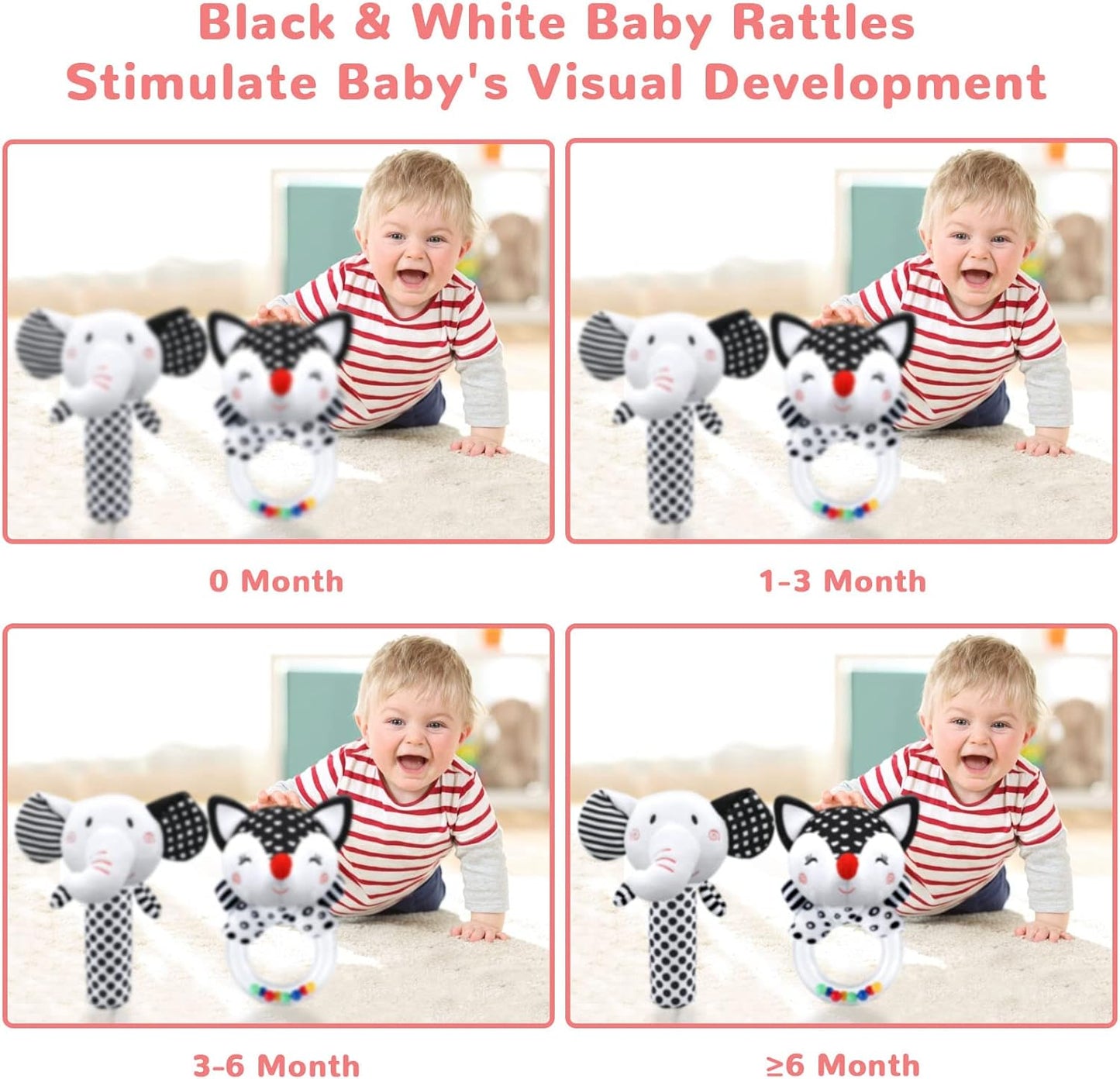 Baby Rattles 0-6 Months Baby Toys 0-6 Months, Newborn Toys 0 3 Months Brain Development, Infant Toys 0-6 Months Baby Sensory Toys Soft Rattles for Babies 0-6 Months Shower Party Gift