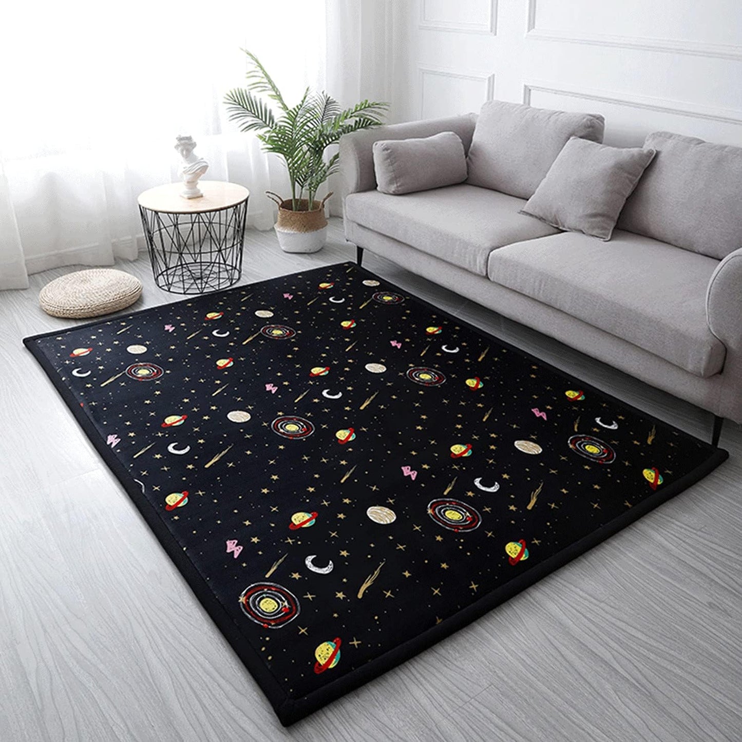 Loartee Coral Velvet Area Rug - 1" Thick Memory Foam Baby Play Mat, Washable Toddler Carpet, Home Decor for Living Room, Nursery, Kids Bedroom, Astral Black, 6'7"x6'7"
