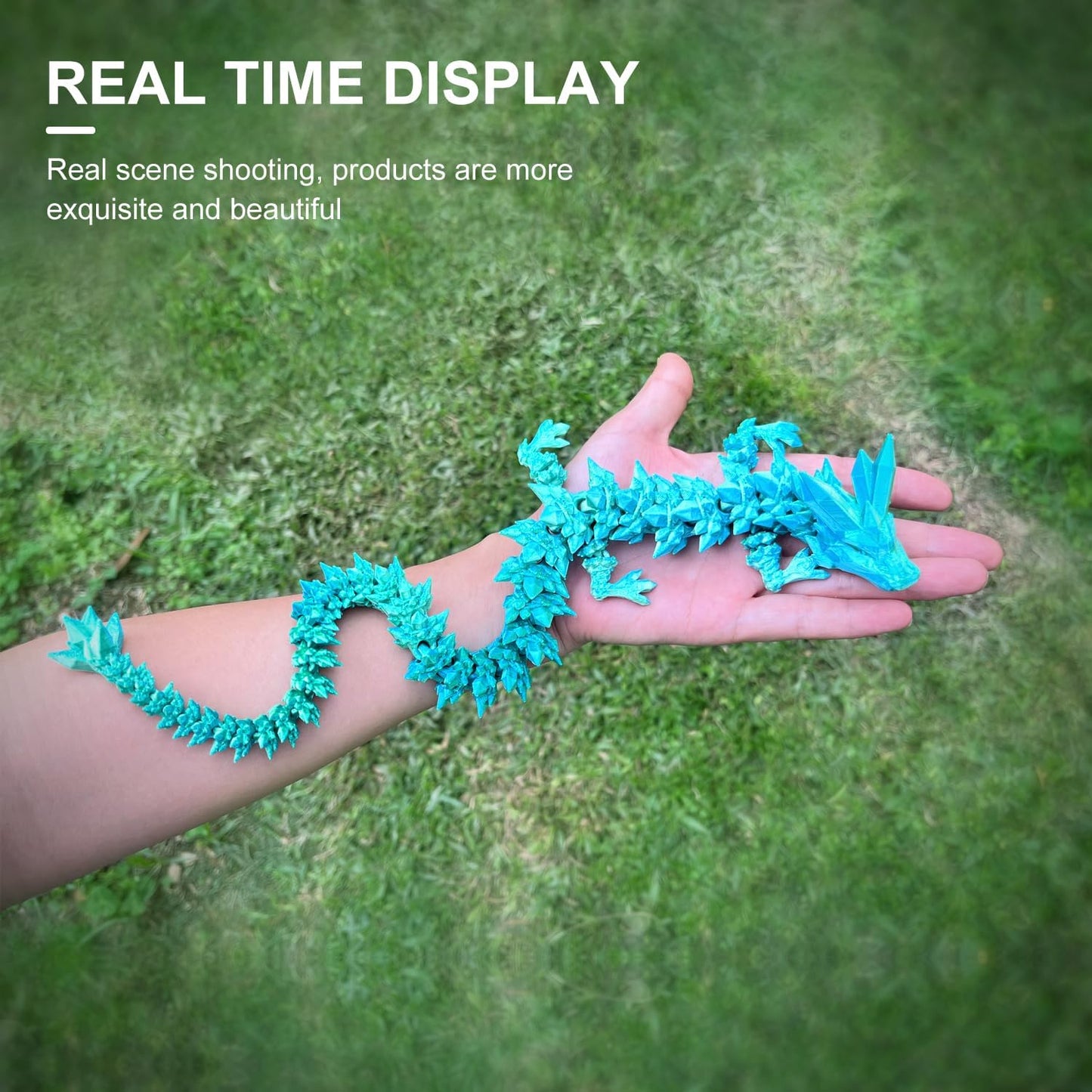 Dragon Eggs with Dragon Inside, 16.5 Inch Large 3D Printed Dragon Egg Articulated Dragon Crystal Dragon Executive Desk Toys Fidget Toy for Autism/ADHD (Blue Green, only Dragon)