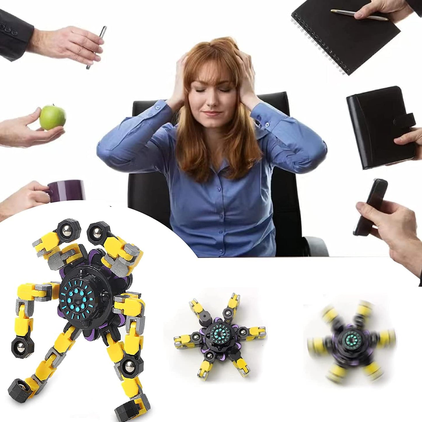 Gifts for Kids Teenage 4 Packs Transformable Fingertip Chain Robot Toy DIY Deformation Robot Deformed Mechanical Toy for Kids Adults