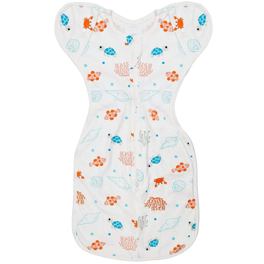 Baby Transitional Swaddle Sleep Sack - Swaddles for Newborns, Cuff Removable Arms Up Design, Free Wearable Blankets with 2-Way Zipper, Underwater World (3-6 Month)