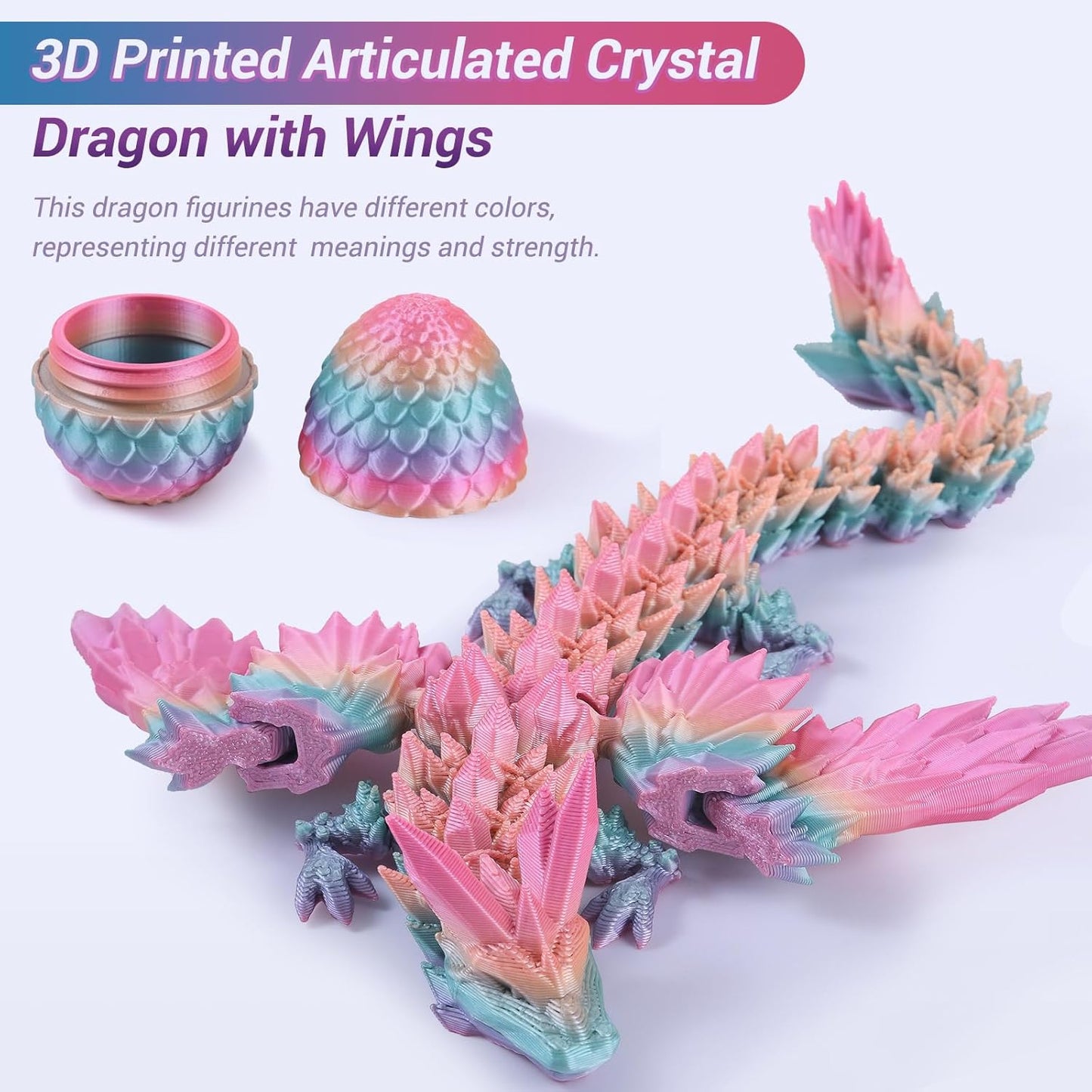 Antetek 3D Printed Dragon with Wings，3D Printed Dragon Egg，3D Printed Dragon in Egg， Movable Articulated Crystal Dragon Eggs with Dragon Inside with Wings