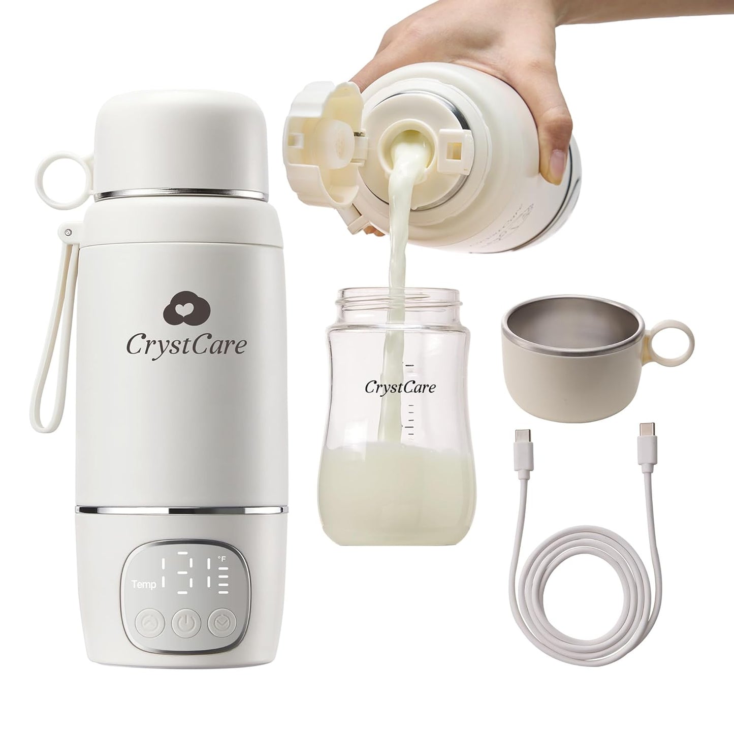 Portable Bottle Warmer for Travel - Fast Heating Breast Milk & Formula Warmer with 16,000mAh Battery, 17oz Milk Warmer for Baby on The Go,Baby Bottle Warmer for Car, Airplane（Clouds）
