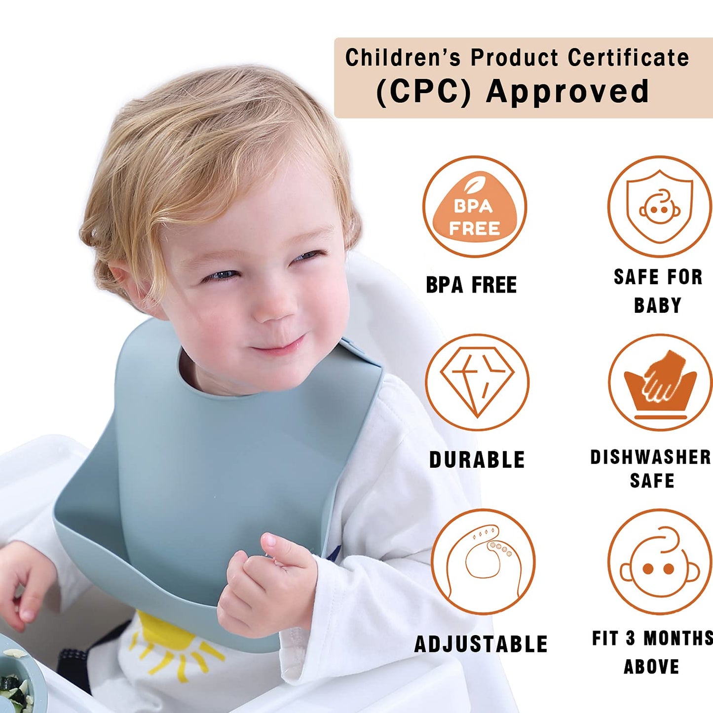 Moonkie Silicone Baby Bibs Set Of 2, BPA Free Soft Adjustable Fit Waterproof Feeding Bibs for Babies and Toddlers(Dark Grey/Warm Taupe)