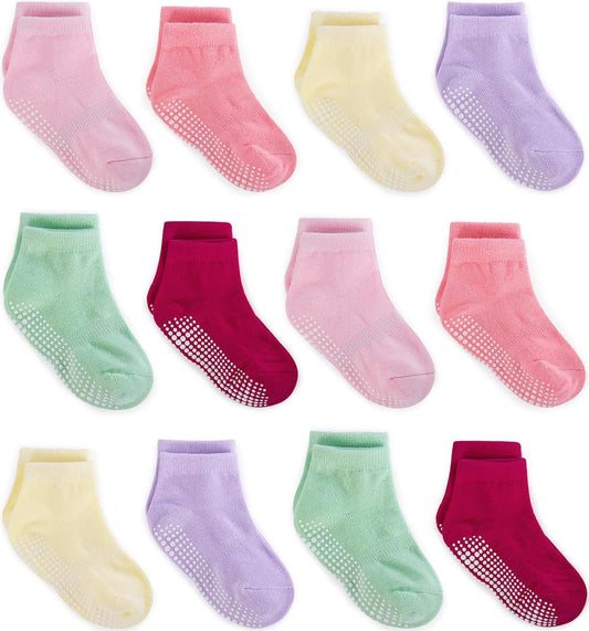 Zaples Baby Non Slip Grip Ankle Socks with Non Skid Soles for Infants Toddlers Kids Boys Girls
