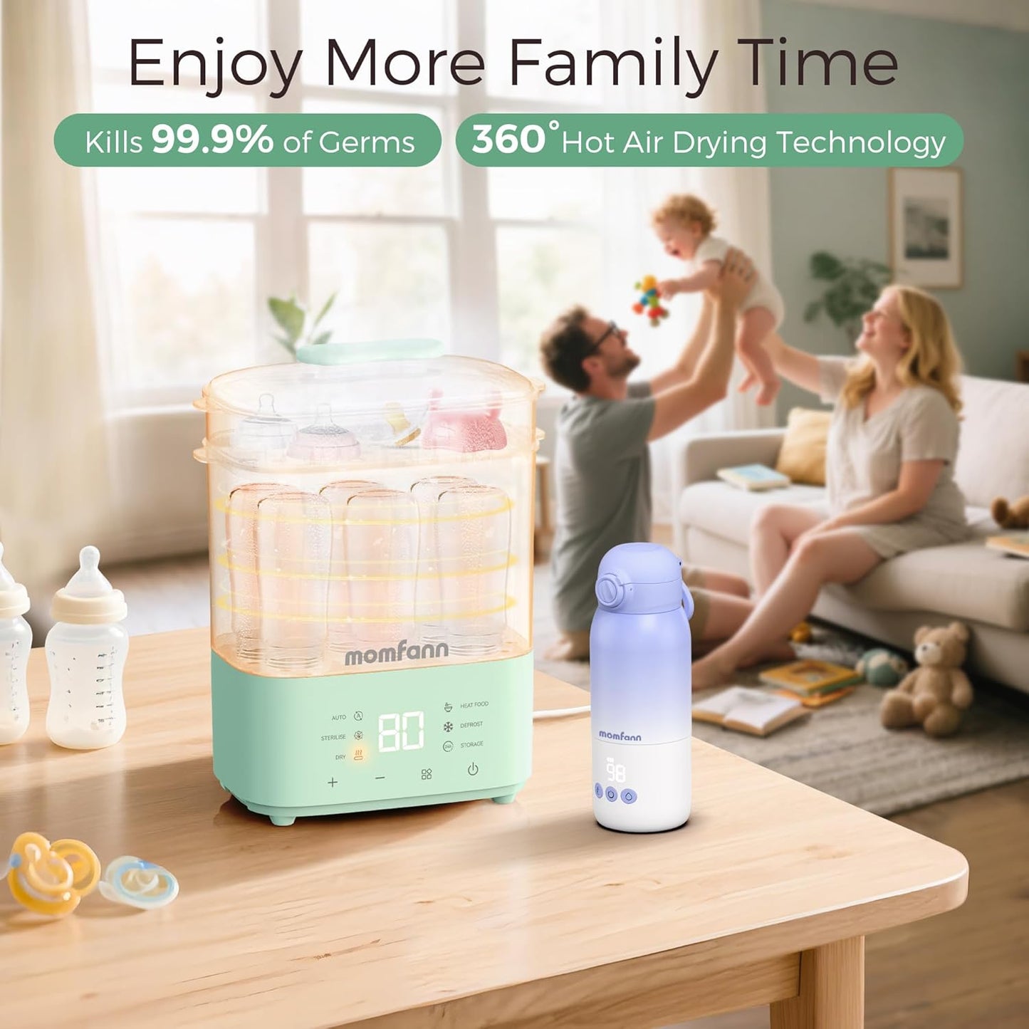 Bottle Sterilizer and Dryer, All-in-One Electric Steam Sterilizer Bottle Sanitizer for Baby Bottles, Pump Parts Accessories Newborn Essential (Green)