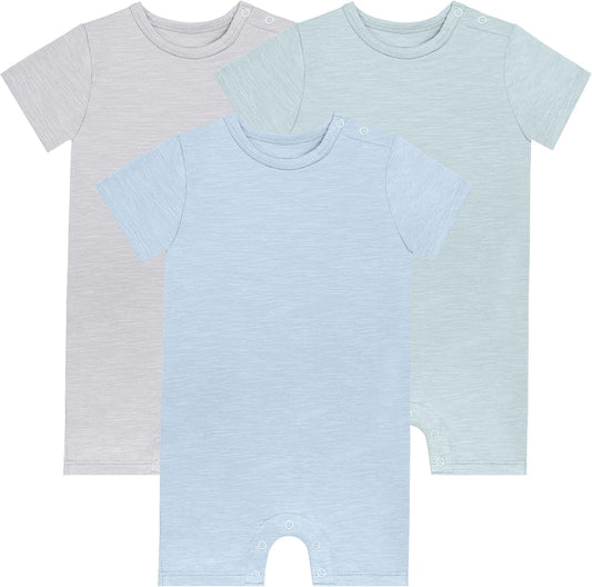 GUISBY Baby Short Sleeve Bodysuit Snap Crotch Closure Cotton Pajamas for Baby 3-Packs