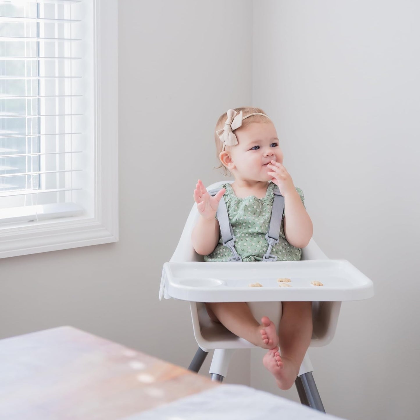 Regalo High Chair for Babies and Toddlers, Easy to Clean, Sturdy Award Winning Brand, Removable Oversized Tray with Cup Holder, Five Point Harness, White