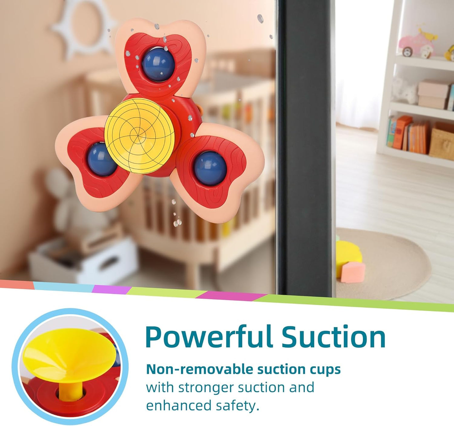 LiKee Strong Suction Cup Fidget Rotating Sensory Bath Toys for Baby 12 18 Months Airplane Car Travel Table & Window Toys for 1 2 Years Old Toddler Boys and Girls (Panda)