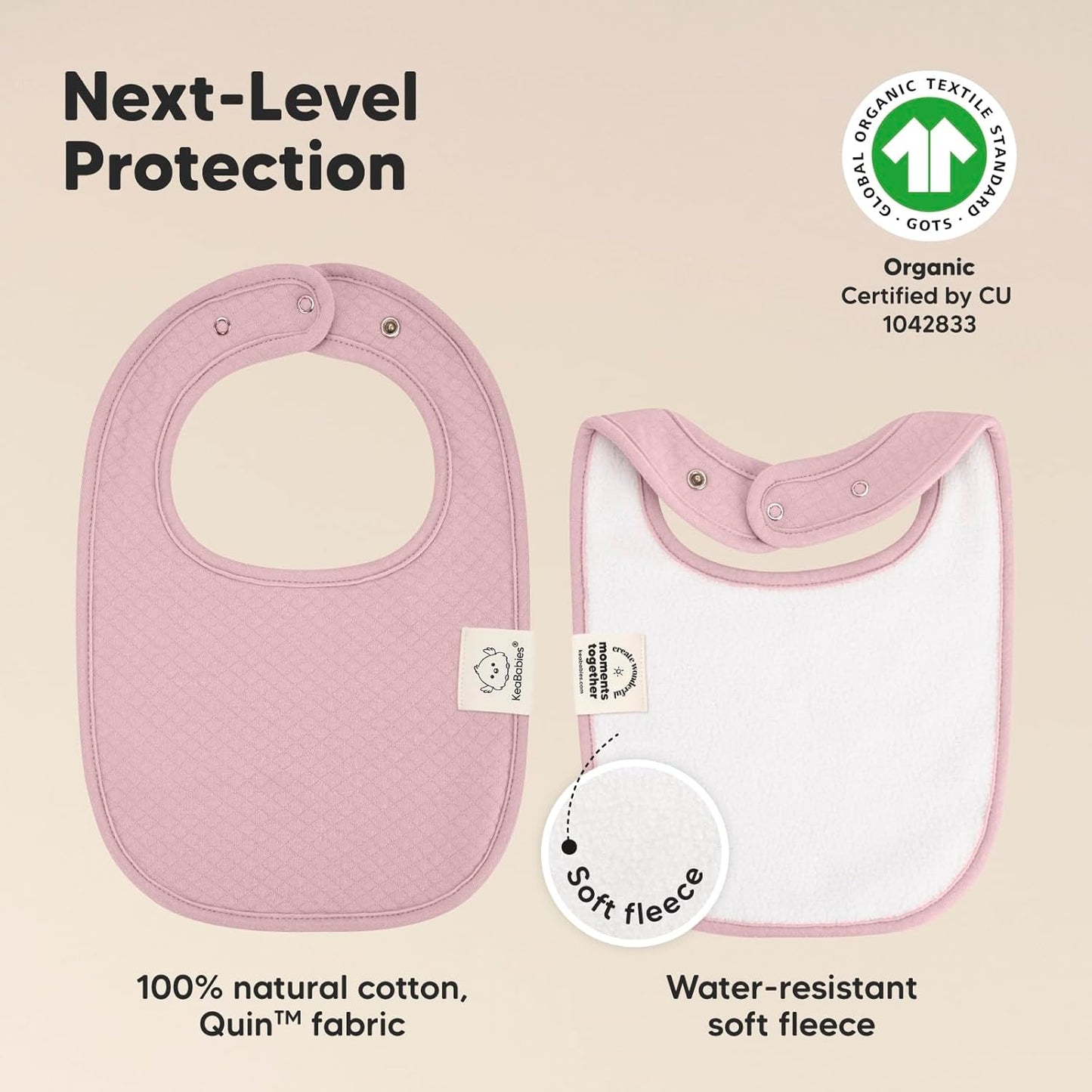 8-Pack Organic Baby Bibs for Girls, Boys - Quilted Cotton Cloth Baby Drool Bibs for Drooling and Teething Toddler, Newborn, Infant, Soft & Super Absorbent (Muted Pastel)