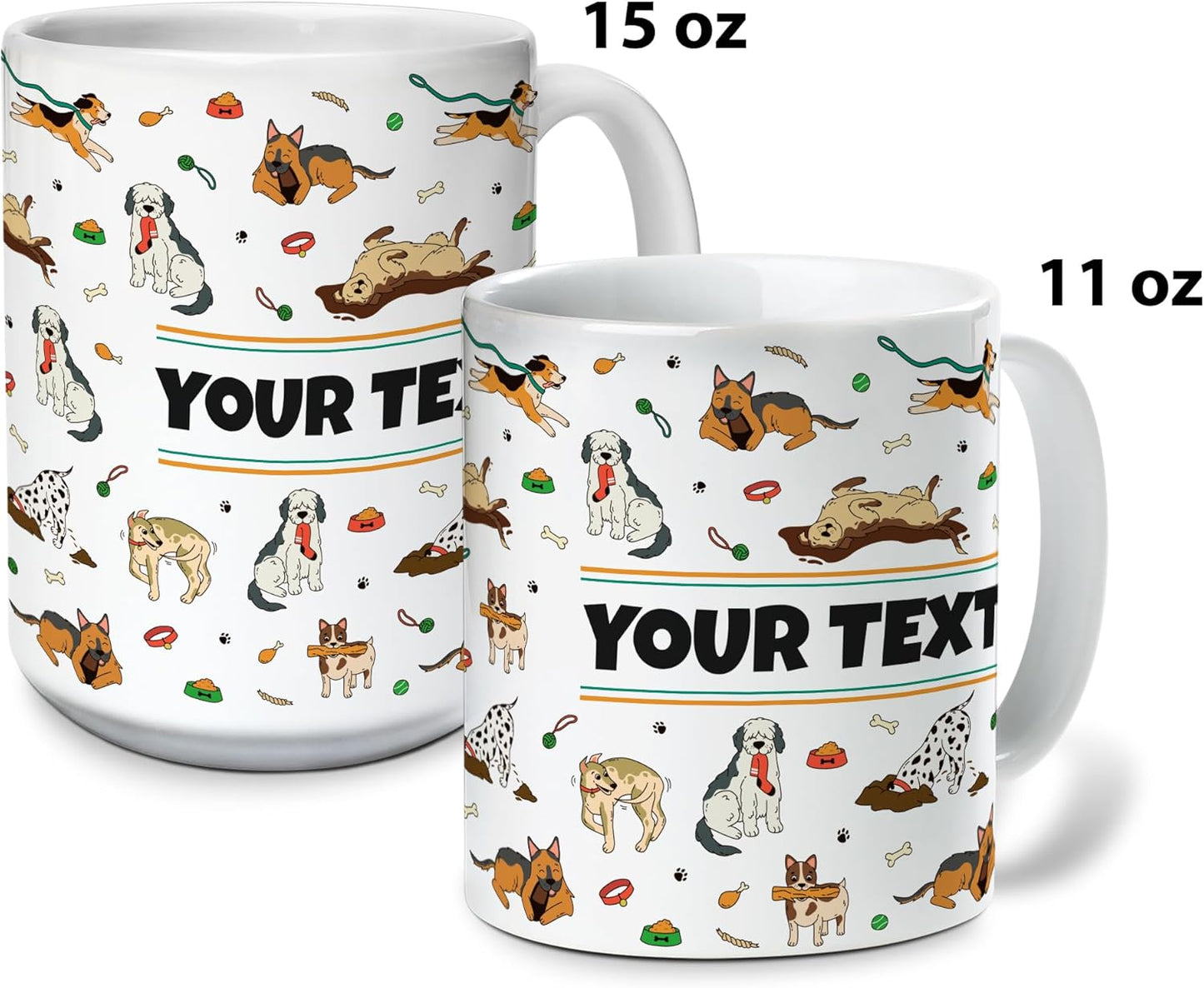 Personalized Mug for Kids - Dogs - Custom Name/Text, Ceramic Hot Chocolate/Cocoa/Coffee Cup for Boys/Girls, Birthday/Christmas/Holiday Gift - 11 oz, White Handle