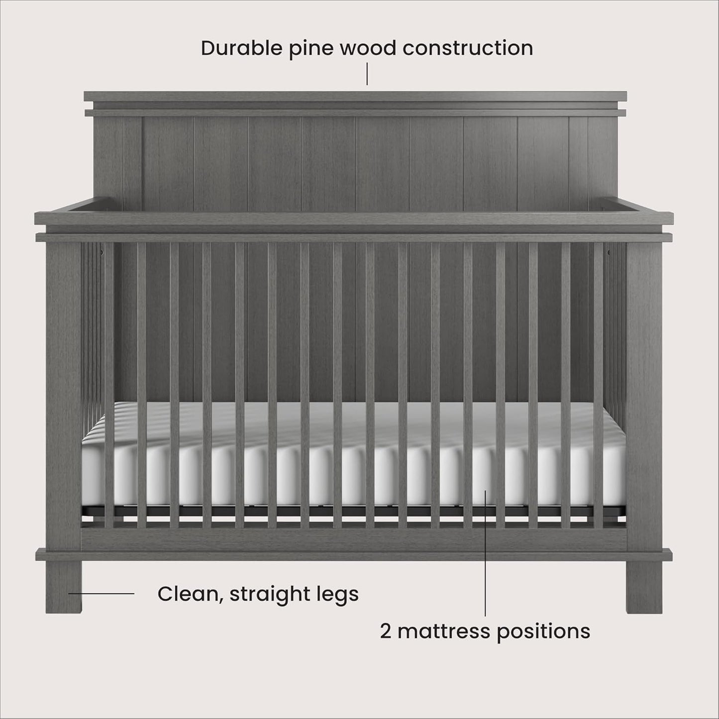 Child Craft Denman 4-in-1 Convertible Crib, Baby Crib Converts to Day Bed, Toddler Bed and Full Size Bed, 3 Adjustable Mattress Positions, Non-Toxic, Baby Safe Finish (Midnight Gray)