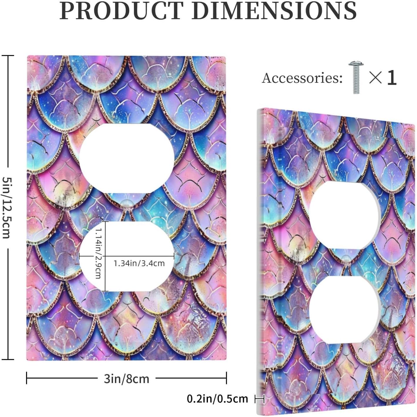 Decorative Outlet Covers Cute Pink Purple Mermaid Scales 1 Gang Duplex Light Switch Cover Plate Wall Plates for Electrical Outlets Switchplate Faceplate for Bedroom Home Decor
