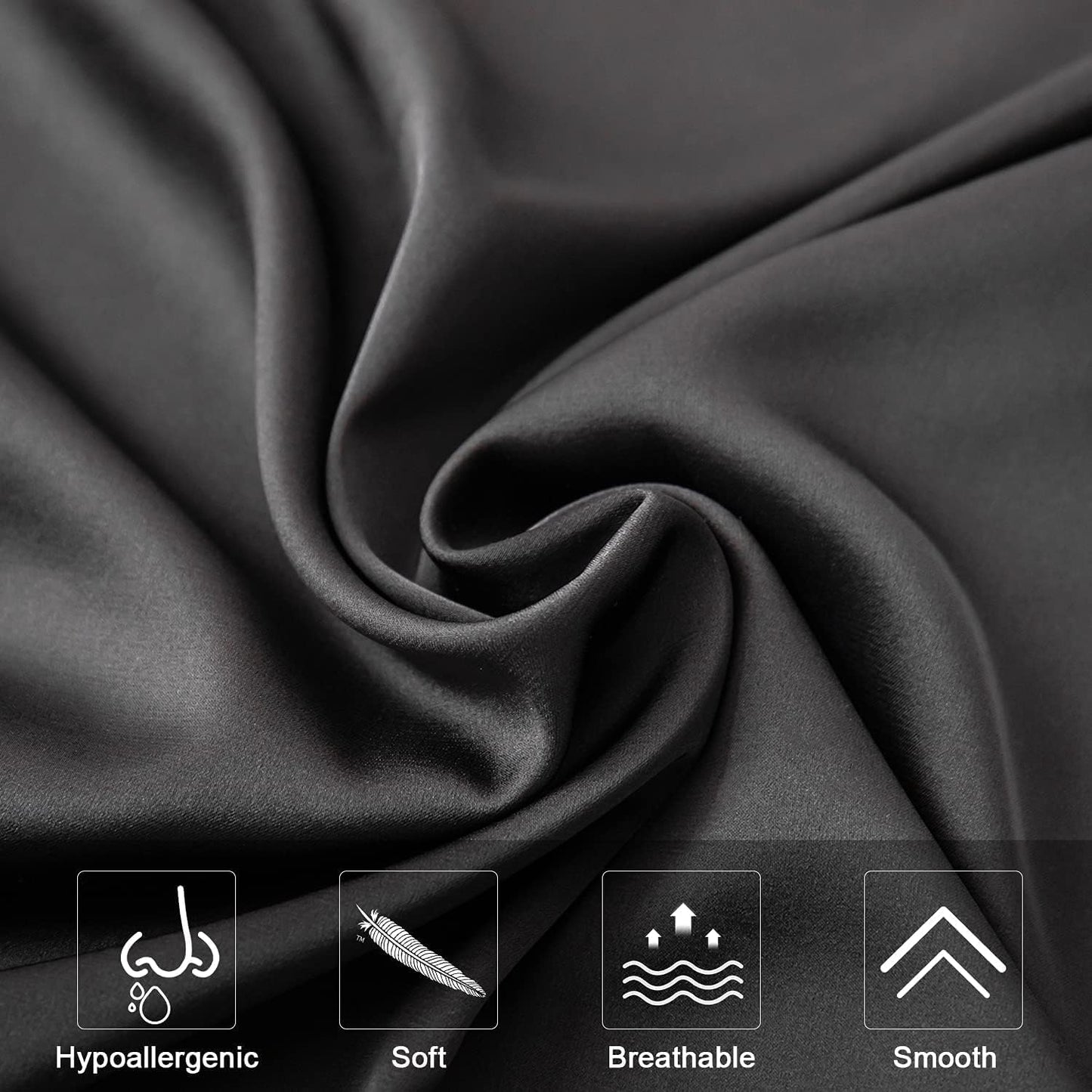 Mulberry Silk Pillowcase for Hair and Skin,Cooling Silk Pillow Case with Hidden Zipper,Allergen Proof Dual Sides Soft Breathable Smooth Silk Pillow Cover for Women (Black, Body)