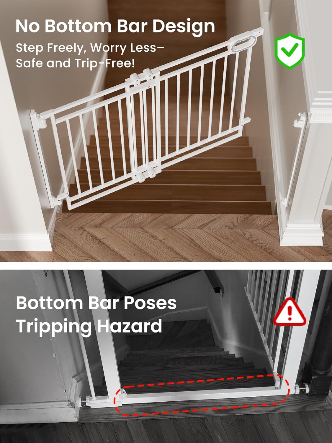 Mom's Choice GROWNSY Baby Gate No Bottom Bar, Adjustable Width 26” to 36” for Child and Pet, Dog Gate with Auto-Close & One-Hand Operation, Screw-in Installation for Doorways and Indoor Use