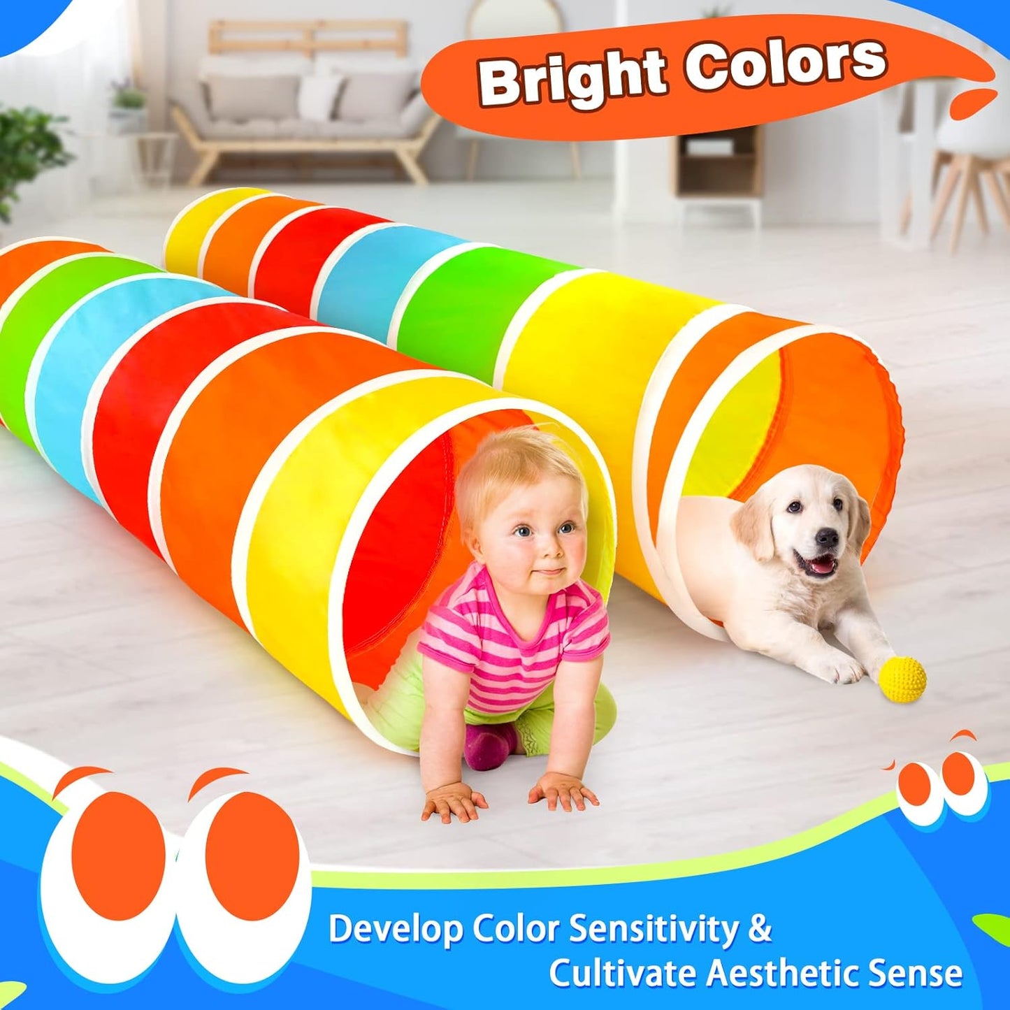 Kids Play Tunnel Tent for Toddlers, Colorful Pop Up Crawl Tunnel Toy for Baby or Pet with Breathable Mesh, Collapsible Gift for Boy and Girl Play Tunnel Indoor and Outdoor Game