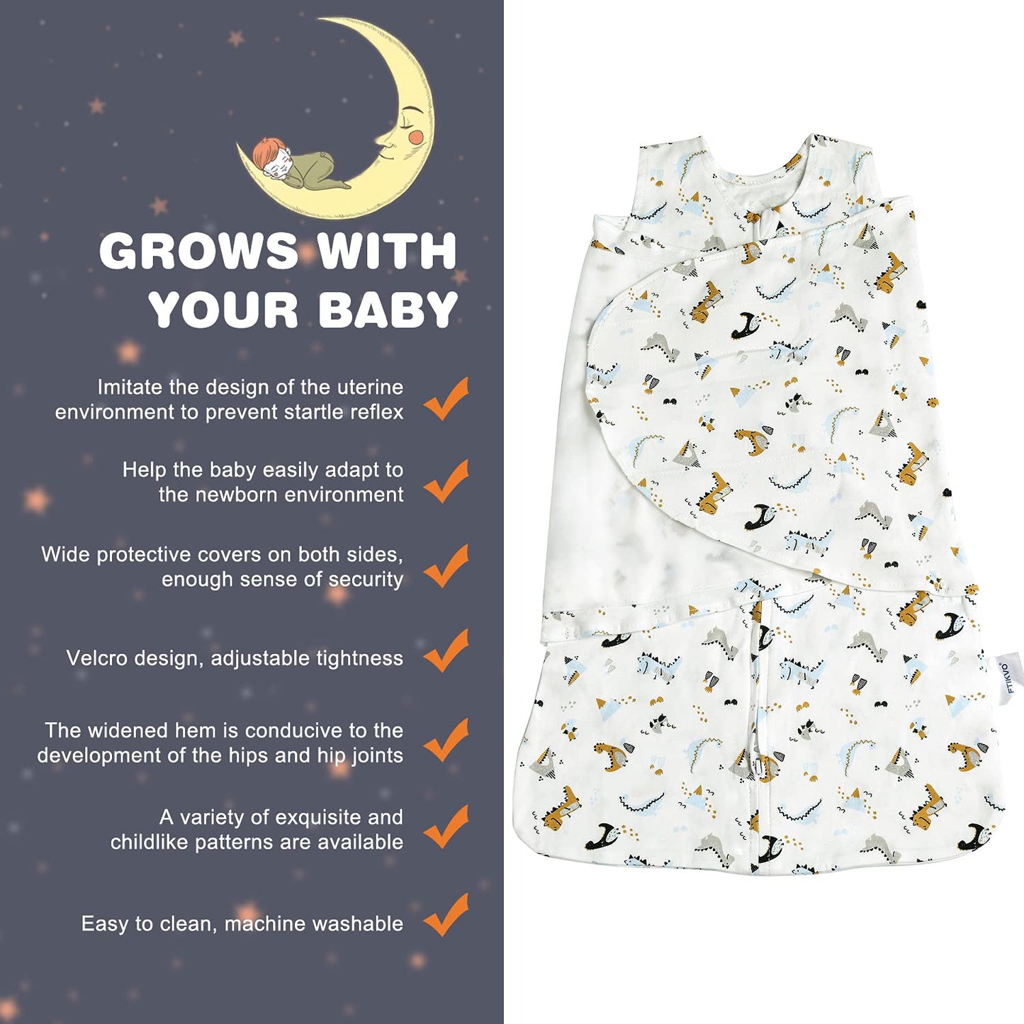 Swaddle-Blanket Baby Girl & Boy Swaddles Newborn Infant Transition 100% Cotton Wrap Blankets, 3-Way Adjustable Wearable Blanket, TOG 1.0 (Dinosaur, Small, 0-3 Month)