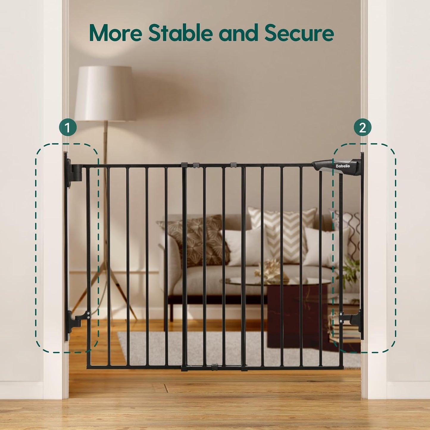 Babelio 27-45" No Bottom Bar Baby Gate with Easy Installation, 2-in-1 Auto Close Design, Suitable for The House, Stairs, and Doorways, Safety Pet Gates with Large Walk-Thru Door, Black
