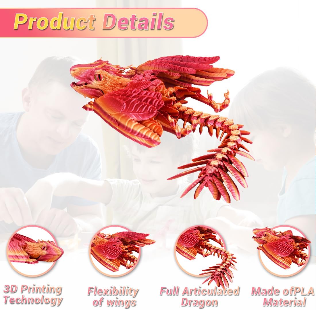 3D Printed Dragon, Feathered Wyvern Dragon, Articulated Dragon, Fidget Dragon Toys for Adult, Home Office Decor Executive Desk Toy