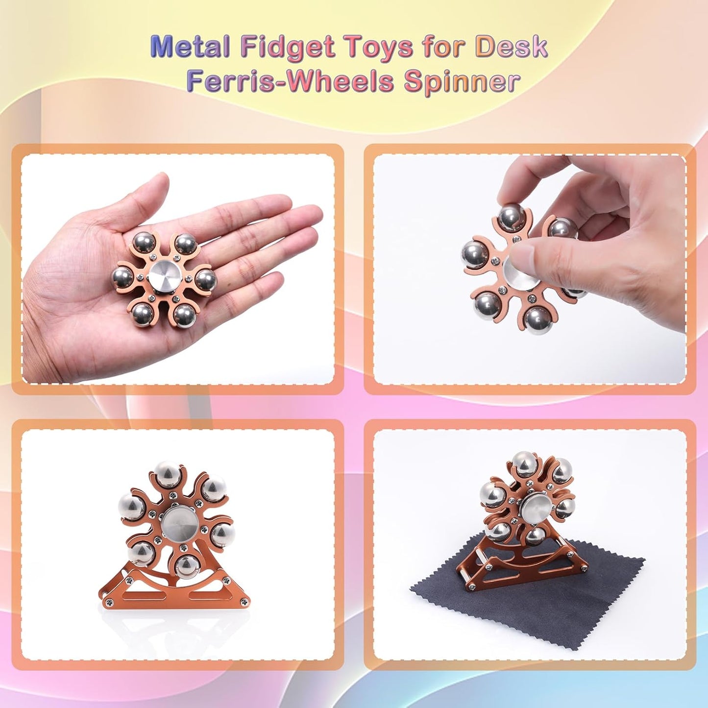Desk-Fidget-Toys for Ferris-Wheels-Spinner: 4mins Kinetic-Metal-Spinner, Cool-Gadgets-Stuff for Kid Children Teen Adult EDC-Toy, ADHD Tools Stress Relief for Office Home School Men Woman Christmas