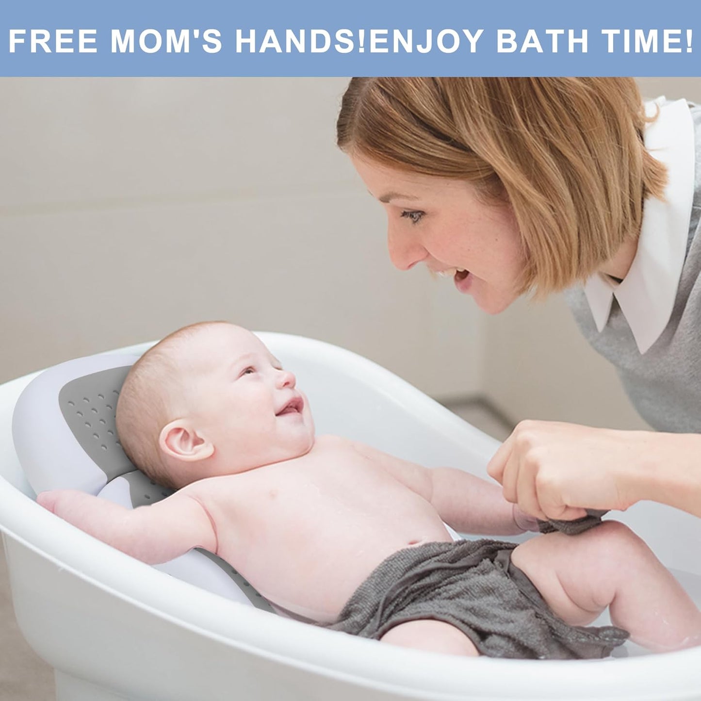 Baby Bath Support,Ideal for Babies Less Than 6 Months Old,with Thermometer-Adjustable Slope Newborn Bathtub, Baby tubs for Baby tubs for Newborn Essentials Must Haves (Gray)