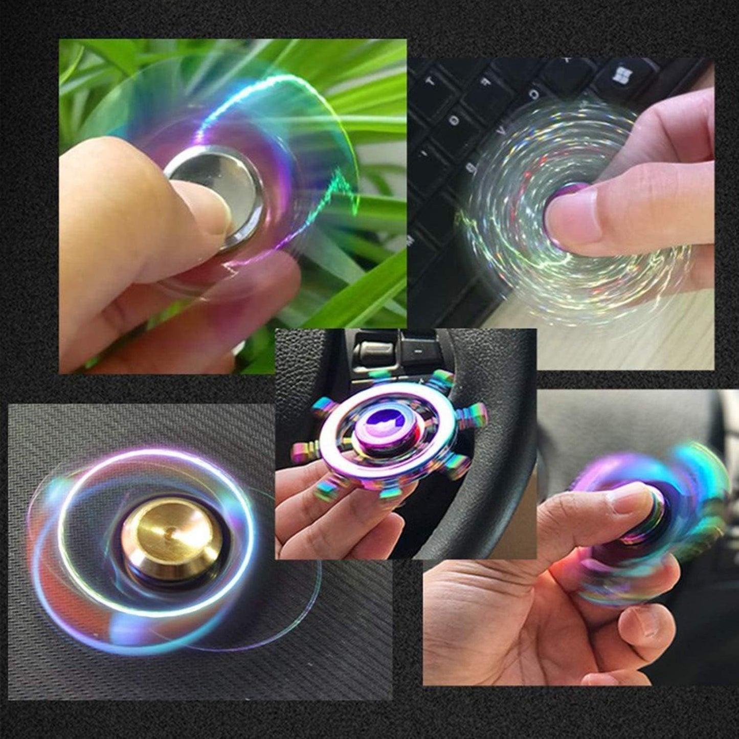 5 Pack Metal Fidget Spinners Pack Stress Relief Toys for Kids Adults, Rainbow Finger Hand Spinner Bulk Set Sensory Desk Toy, Cool Gadget Novelty Birthday Gifts Halloween Party Favor