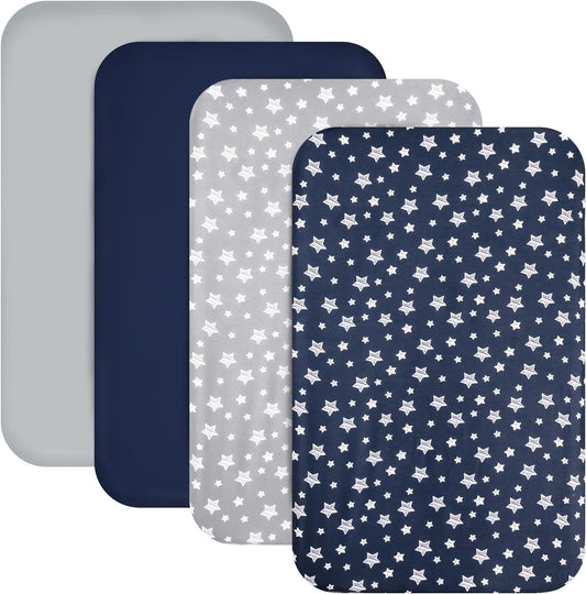 Mini Portable Crib Sheets for Boys (38" X 24") 4 Pack, Compatible with Dream on Me, Delta Porta Crib and Arms Reach Ideal Cosleeper