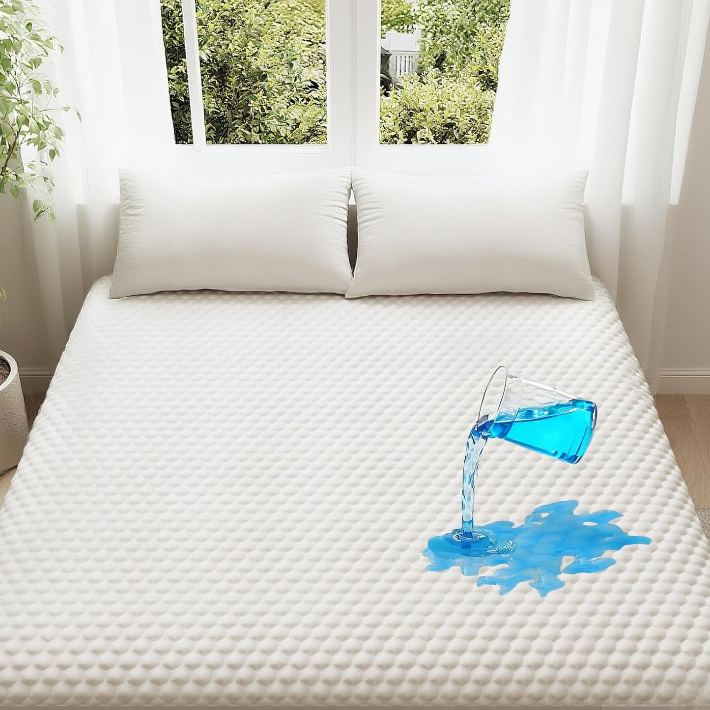 OhGeni 100% Waterproof Mattress Protector, Queen Size Mattress Pad, Fits 6"-20" Mattresses with Deep Pocket, Cooling, Breathable Fitted Sheets, Soft Bed Cover, Noiseless, Machine Washable