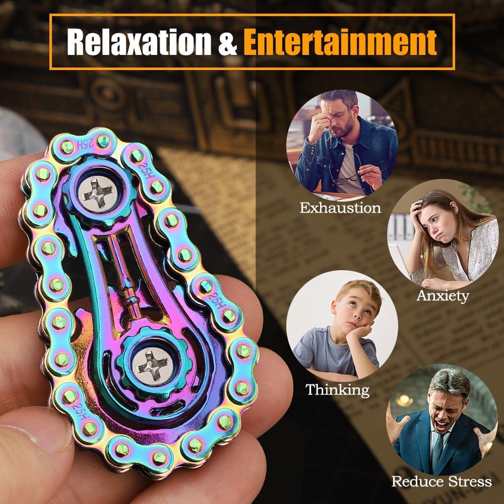 Cool Sprockets Hand Roller Fidget Chain Toys, Metal Fidget Spinner, Sensory Bike Chain Gears, EDC Novelty Anti Anxiety Hand Finger Spinner Kinetic Desk Office Birthday Gift for Boys Men Boyfriend