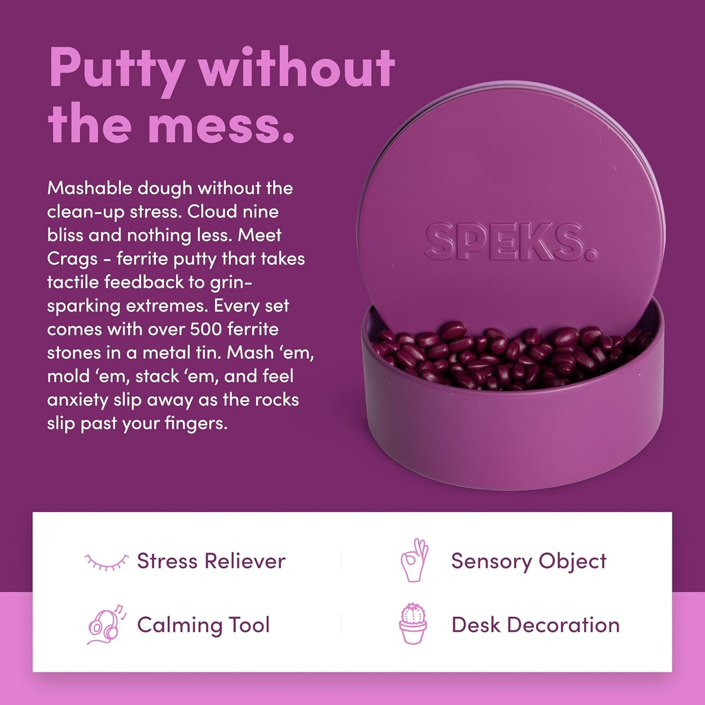 Speks Crags Ferrite Putty, Over 500 Ferrite Stones in a Metal Tin, Seriously Satisfying Fidget Toys for Adults and Desk Toys for Office, Matte Iris, Medium