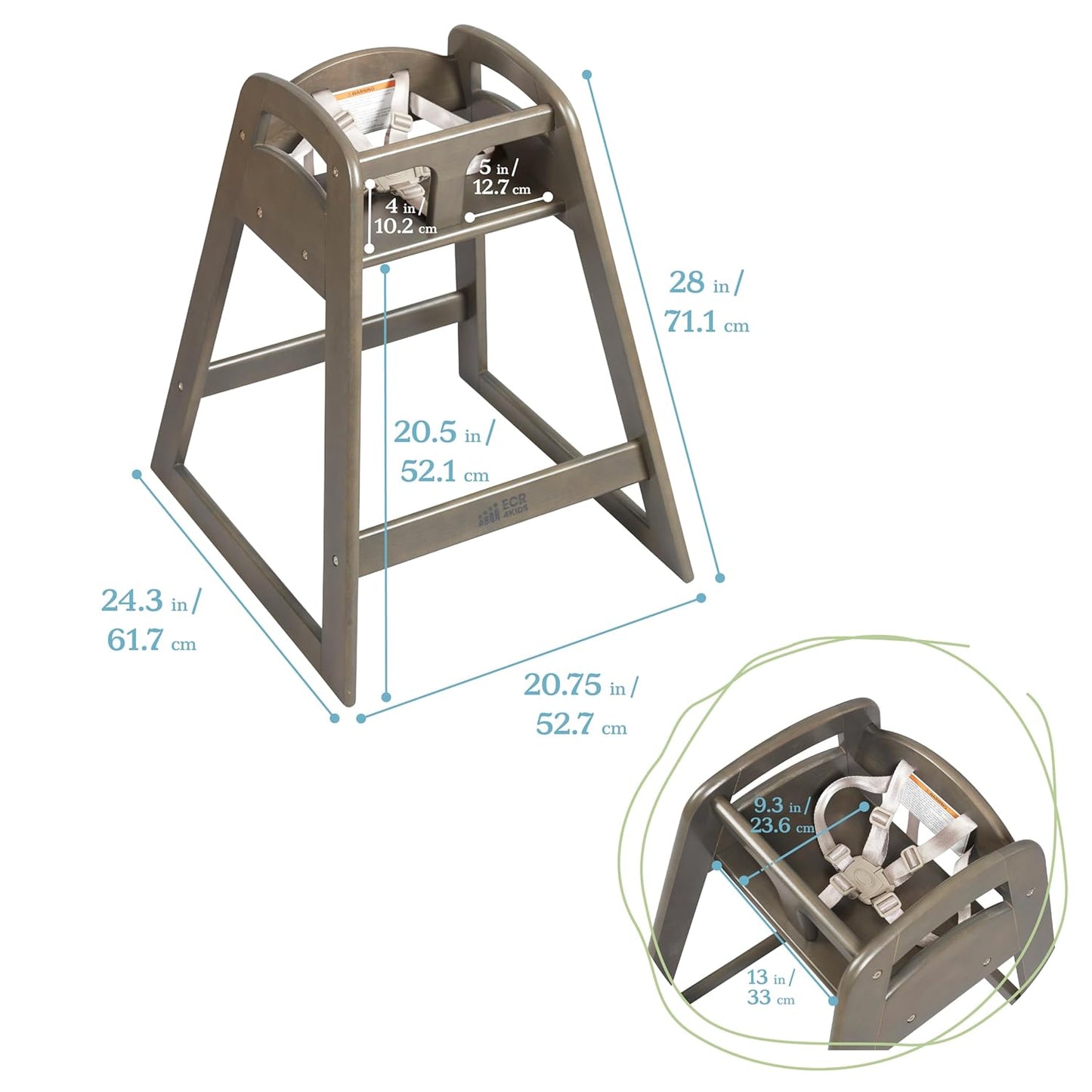 ECR4Kids ASATT High Chair, Toddler Chair, Grey Wash