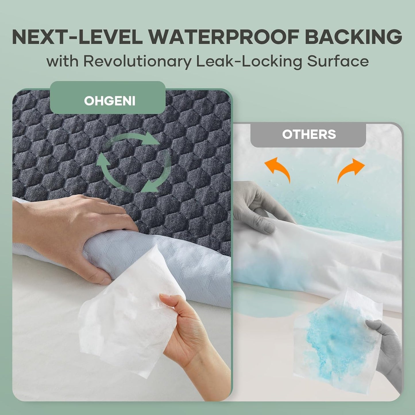 OhGeni 100% Waterproof Mattress Protector, King-Gray Size Mattress Pad, Fits 6"-20" Mattresses with Deep Pocket, Cooling, Breathable Fitted Sheets, Soft Bed Cover, Noiseless, Machine Washable