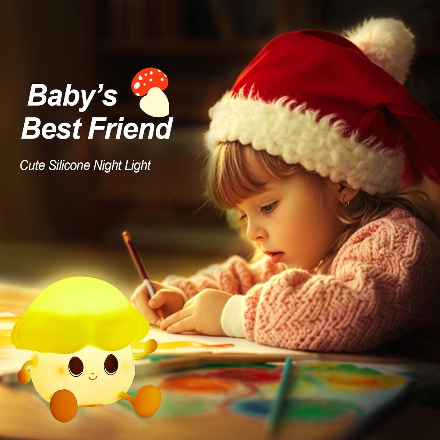 Mushroom Night Light for Kids, Cute Silicone Night Light, 7 Adjustable Color Breathing Mushroom Lamp, Rechargeable USB LED Touch Light for Children's Room Decor, Christmas Birthday Gift (Green)