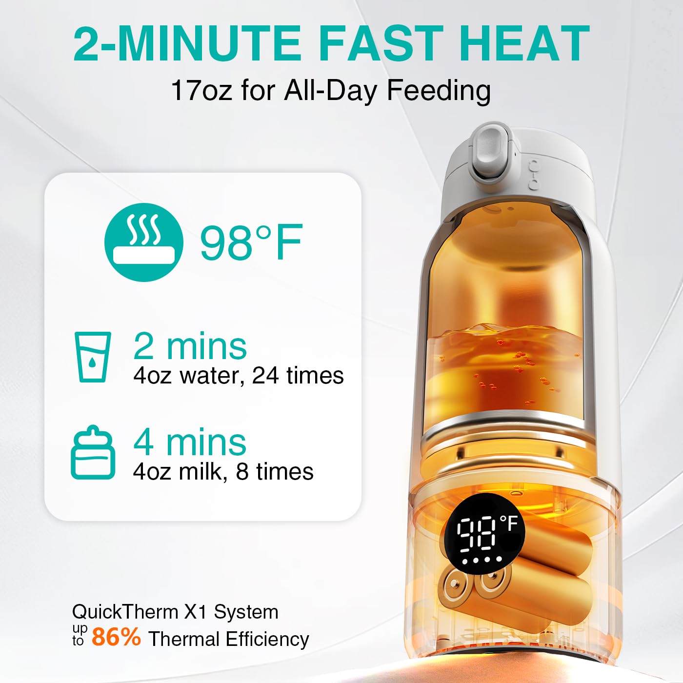 Koalababy Portable Bottle Warmer for Travel – Baby Bottle Warmer with Fast Heating, 17oz Large Capacity Milk Warmer for Breastmilk, Formula, Water, IPX6 Washable, for Car, Airplane & Outdoor Travel