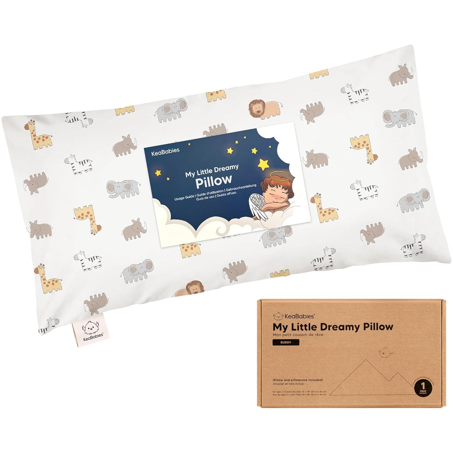 Toddler Pillow with Pillowcase - 10x18 My Little Dreamy Kids Travel Bed Pillows for Sleeping, Organic Cotton Small Pillowcase, Soft & Breathable, Machine Washable,Toddlers 2-5 Years Old (Safari Echo)