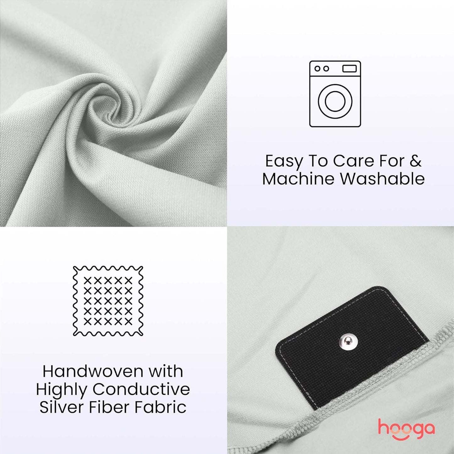 Hooga Grounding Sheet, Organic Fitted Grounded Sheet for Improved Sleep, Pain Relief - Earth Connected Bedding 78”x80”x15” King Size, Pure Silver Fiber and Cotton, Grounding Cord Included. Off White