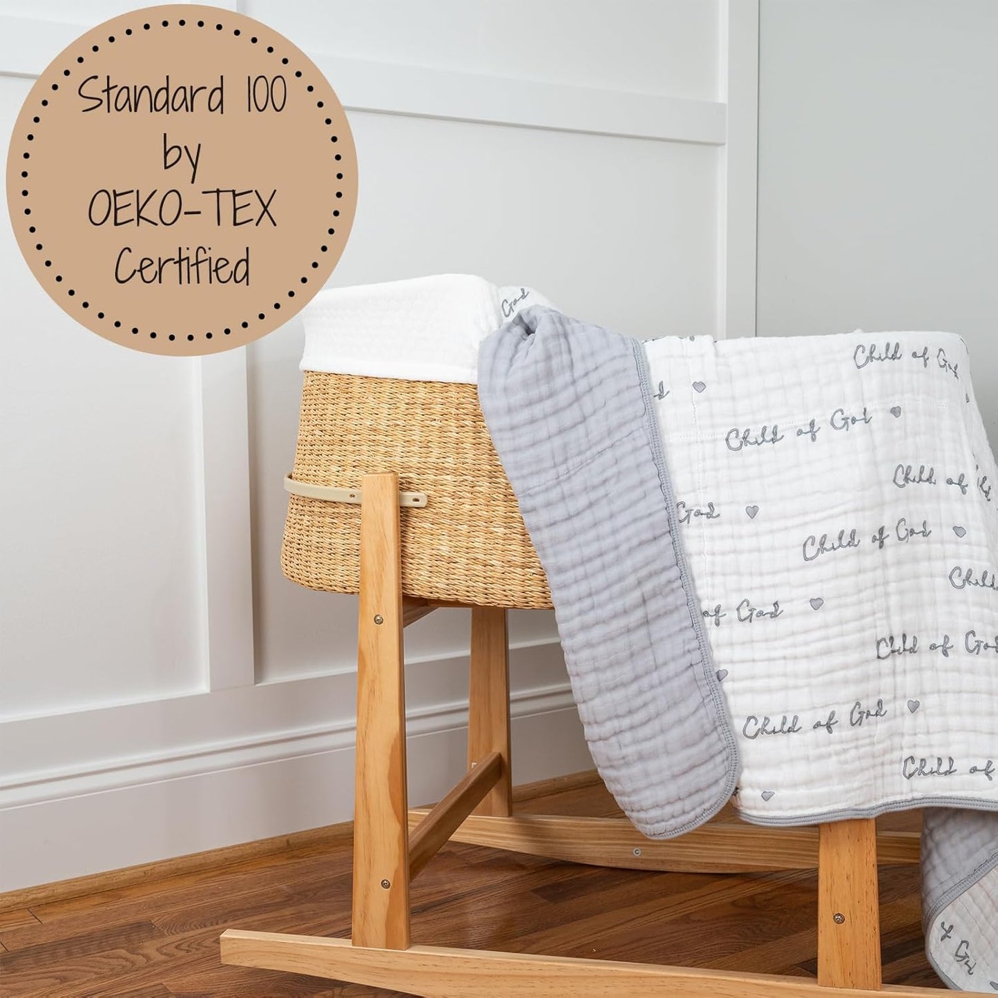 LollyBanks Muslin Baby Blanket 100% Organic Cotton, Muslin Quilt Lightweight, Toddler Blanket for Boy and Girl, 6 Layers Baby Blankets 47"x 47", Nursery Receiving Blankets (Christian Baby)